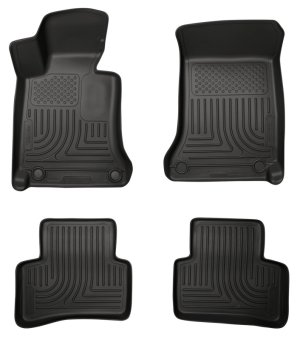 Mercedes-Benz C-Class Floor Liners - Front + Rear - Husky Liners - WeatherBeater Combo - Black - 2012